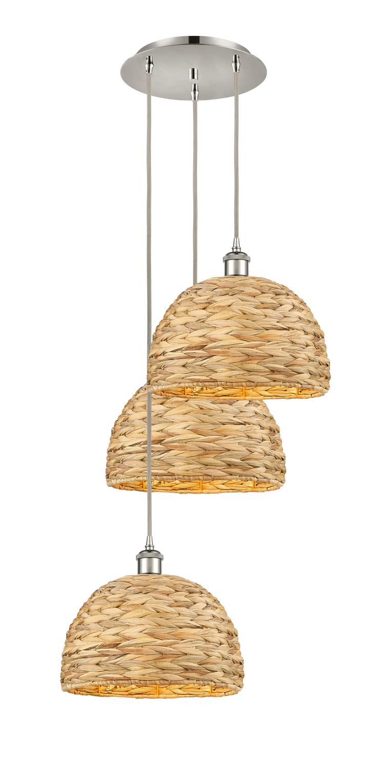 Three Light Pendant by Innovations - Ballston Collection, Polished Nickel Finish - 113B-3P-PN-RBD-12-NAT