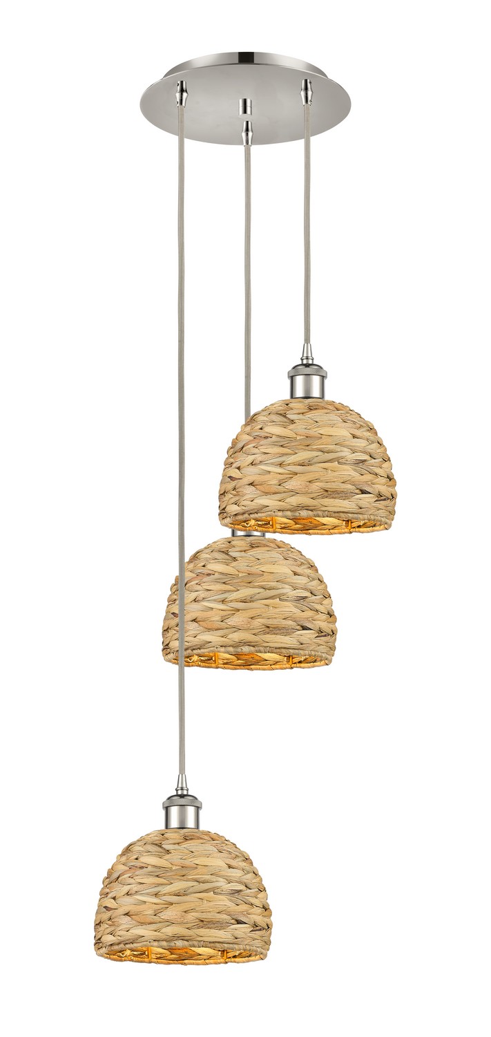 Three Light Pendant by Innovations - Ballston Collection, Polished Nickel Finish - 113B-3P-PN-RBD-8-NAT