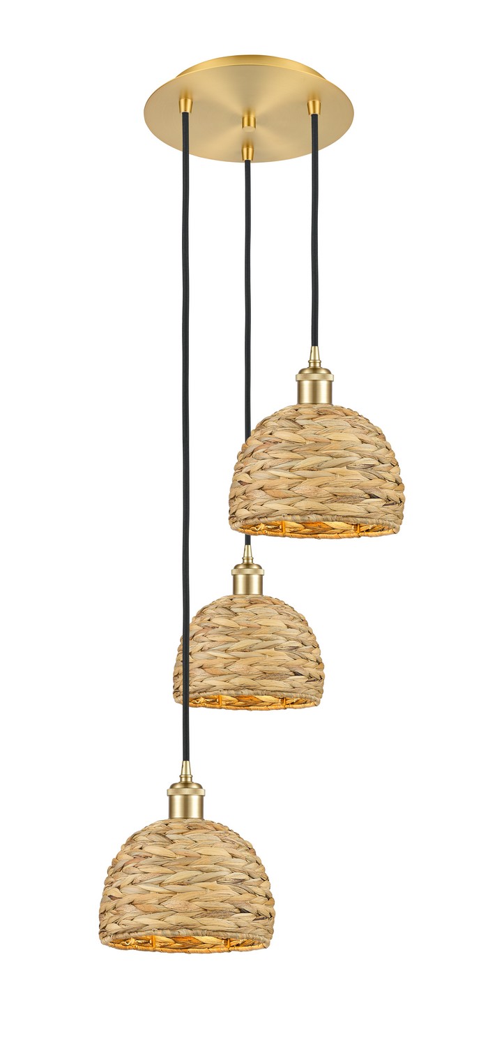 Three Light Pendant by Innovations - Ballston Collection, Satin Gold Finish - 113B-3P-SG-RBD-8-NAT