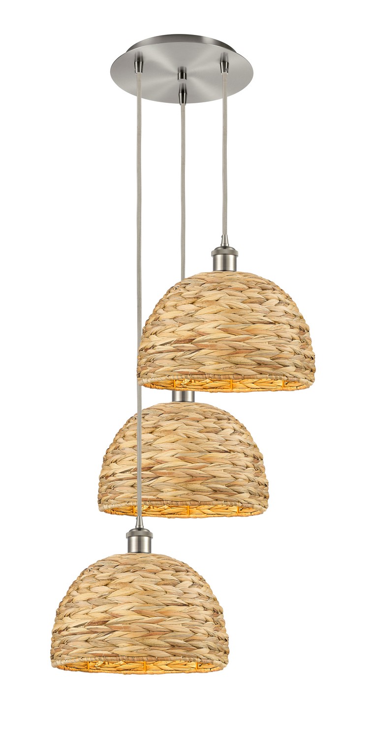 Three Light Pendant by Innovations - Ballston Collection, Brushed Satin Nickel Finish - 113B-3P-SN-RBD-12-NAT