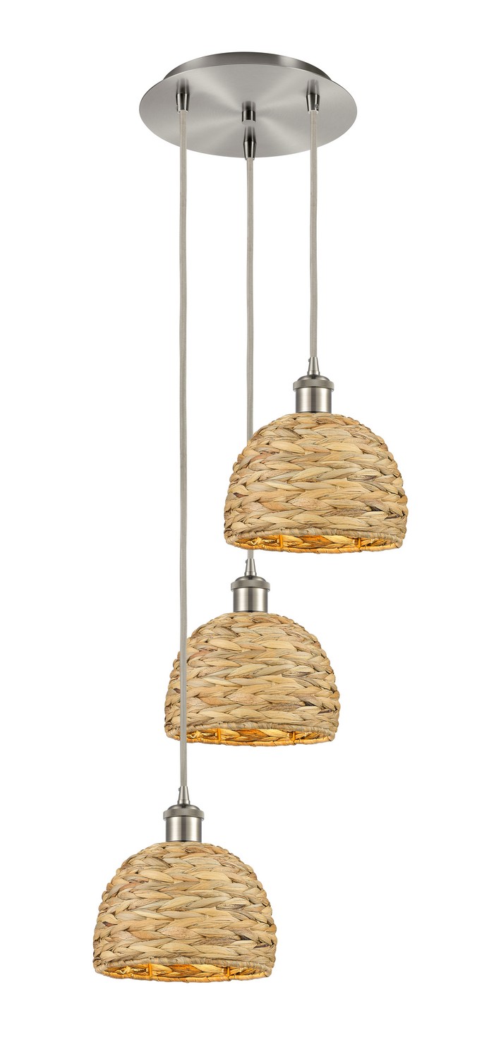 Three Light Pendant by Innovations - Ballston Collection, Brushed Satin Nickel Finish - 113B-3P-SN-RBD-8-NAT
