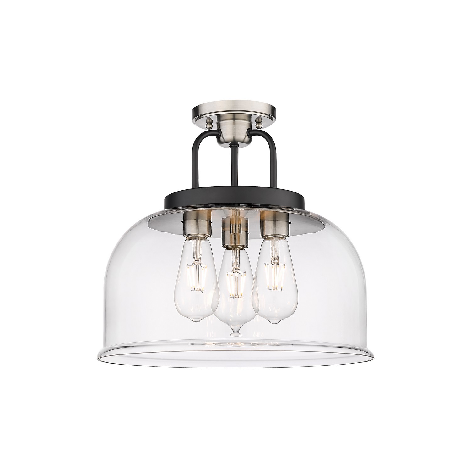 Three Light Semi-Flush Mount by Innovations - Downtown Urban Collection, Black Satin Nickel Finish - 239-3C-BSN-G239-15CL
