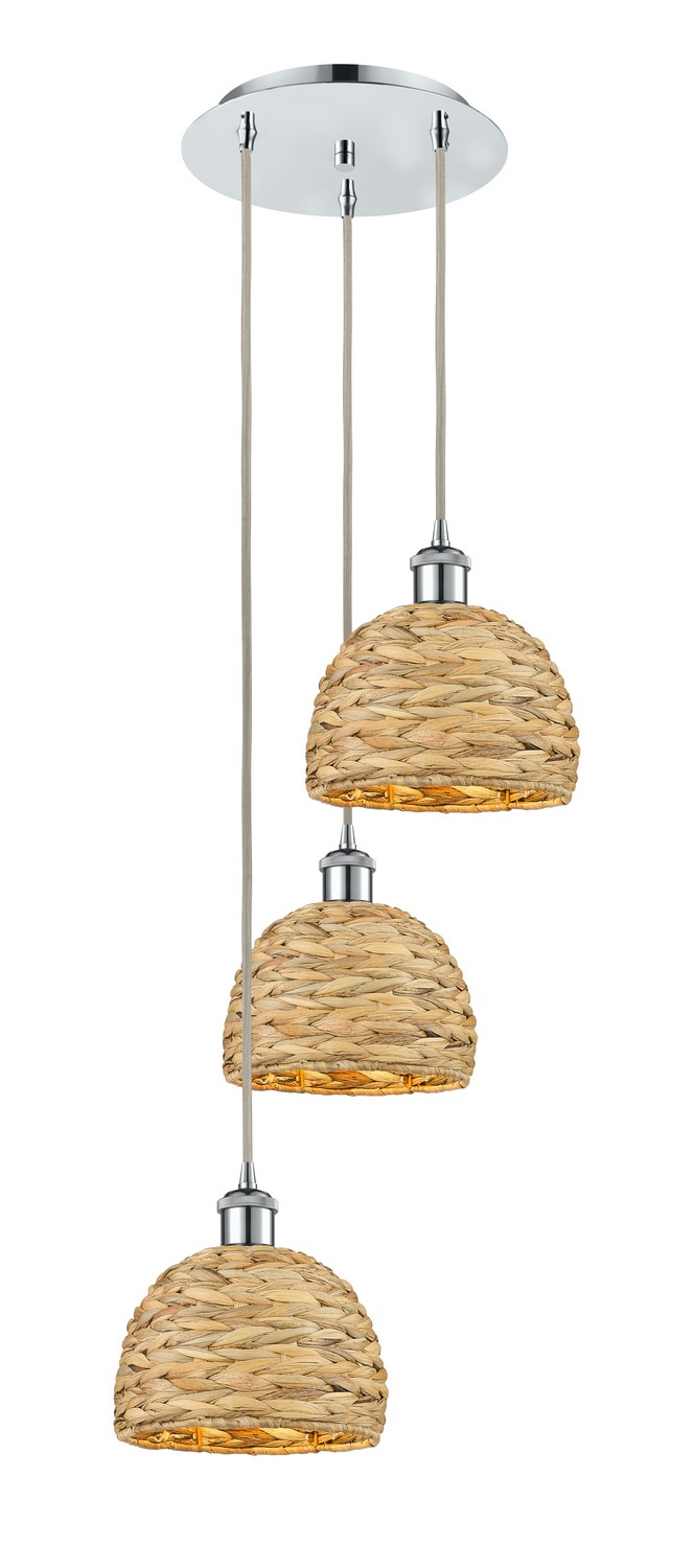 Three Light Pendant by Innovations - Ballston Collection, Polished Chrome Finish - 113B-3P-PC-RBD-8-NAT