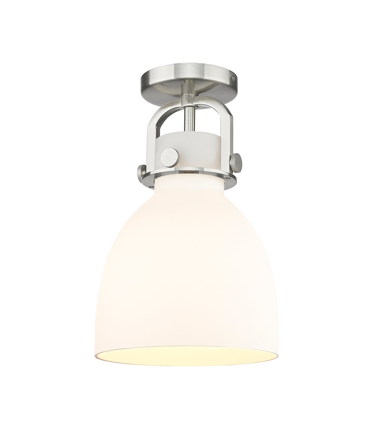 One Light Semi-Flush Mount by Innovations - Downtown Urban Collection, Satin Nickel Finish - 410-1F-SN-G412-8WH