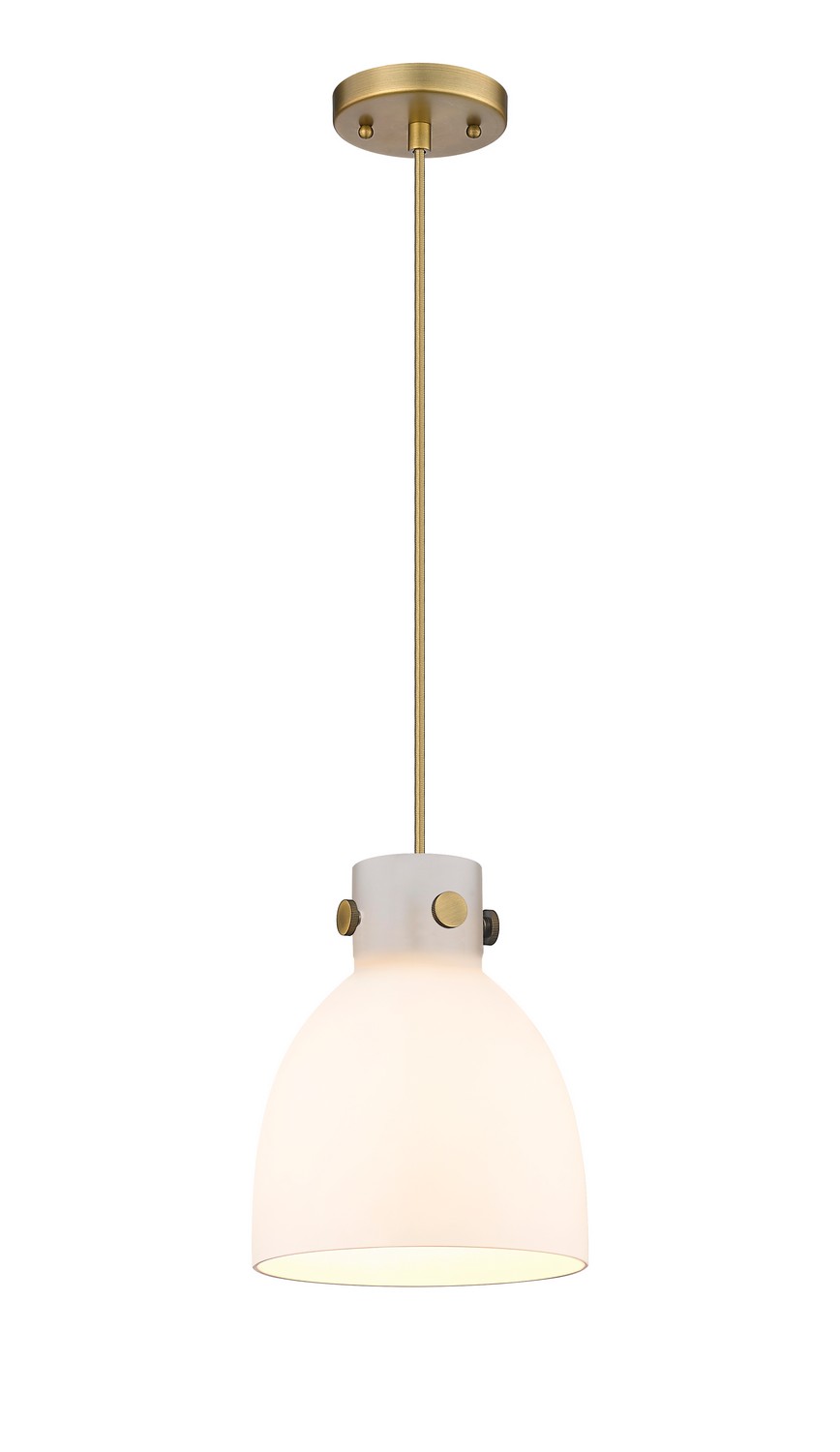 One Light Pendant by Innovations - Downtown Urban Collection, Brushed Brass Finish - 410-1PS-BB-G412-8WH