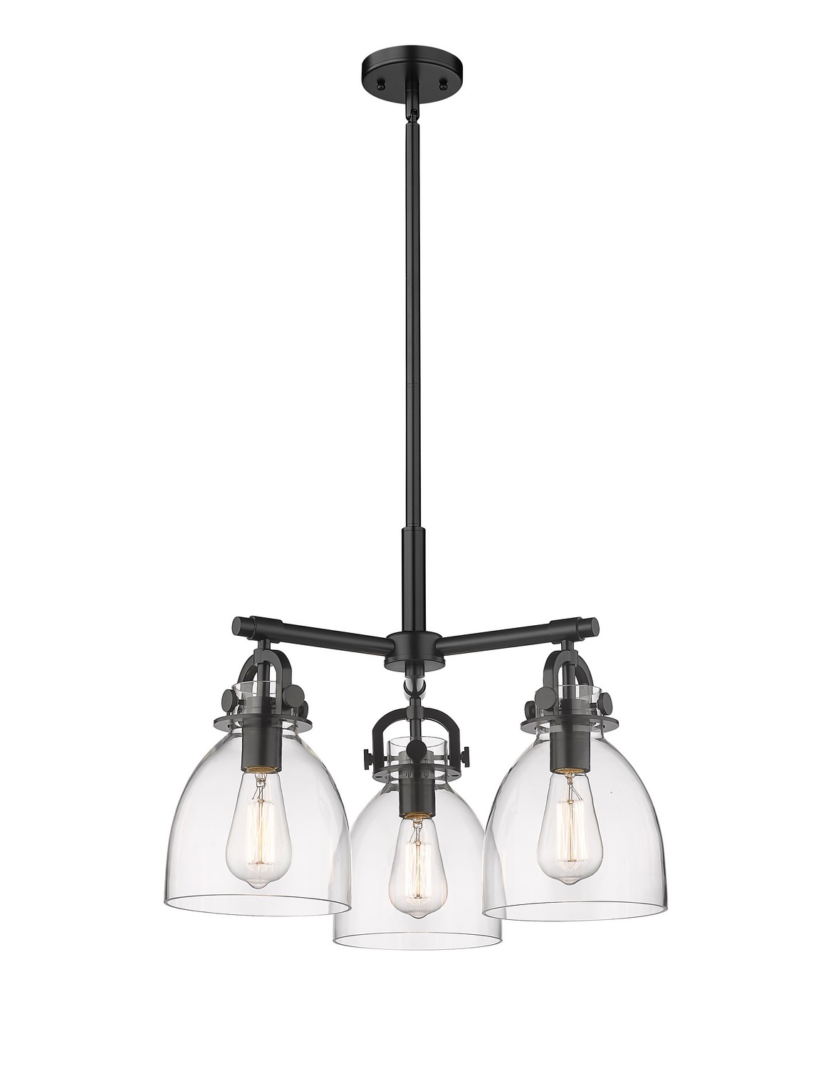 Three Light Pendant by Innovations - Downtown Urban Collection, Matte Black Finish - 410-3CR-BK-G412-7CL