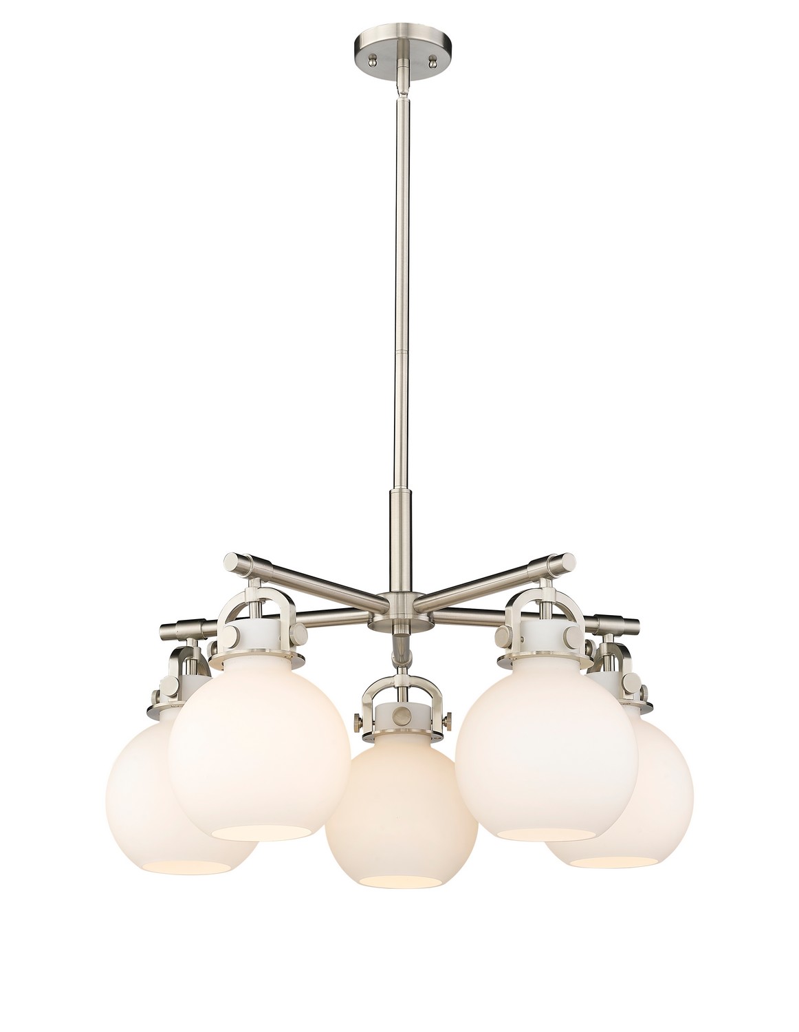 Five Light Chandelier by Innovations - Downtown Urban Collection, Satin Nickel Finish - 410-5CR-SN-G410-7WH