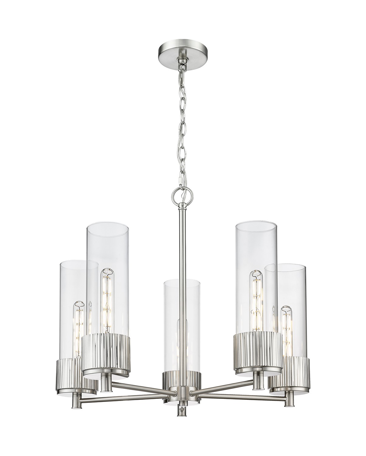 Five Light Chandelier by Innovations - Downtown Urban Collection, Satin Nickel Finish - 428-5CR-SN-G428-12CL