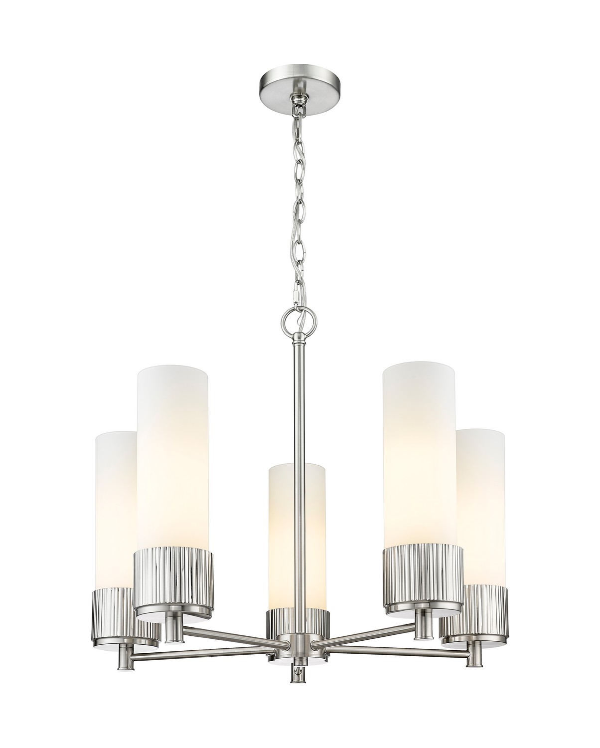 Five Light Chandelier by Innovations - Downtown Urban Collection, Satin Nickel Finish - 428-5CR-SN-G428-12WH