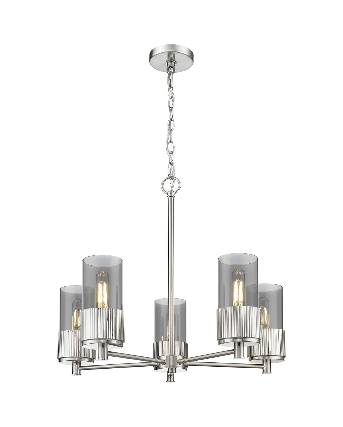 Five Light Chandelier by Innovations - Downtown Urban Collection, Satin Nickel Finish - 428-5CR-SN-G428-7SM