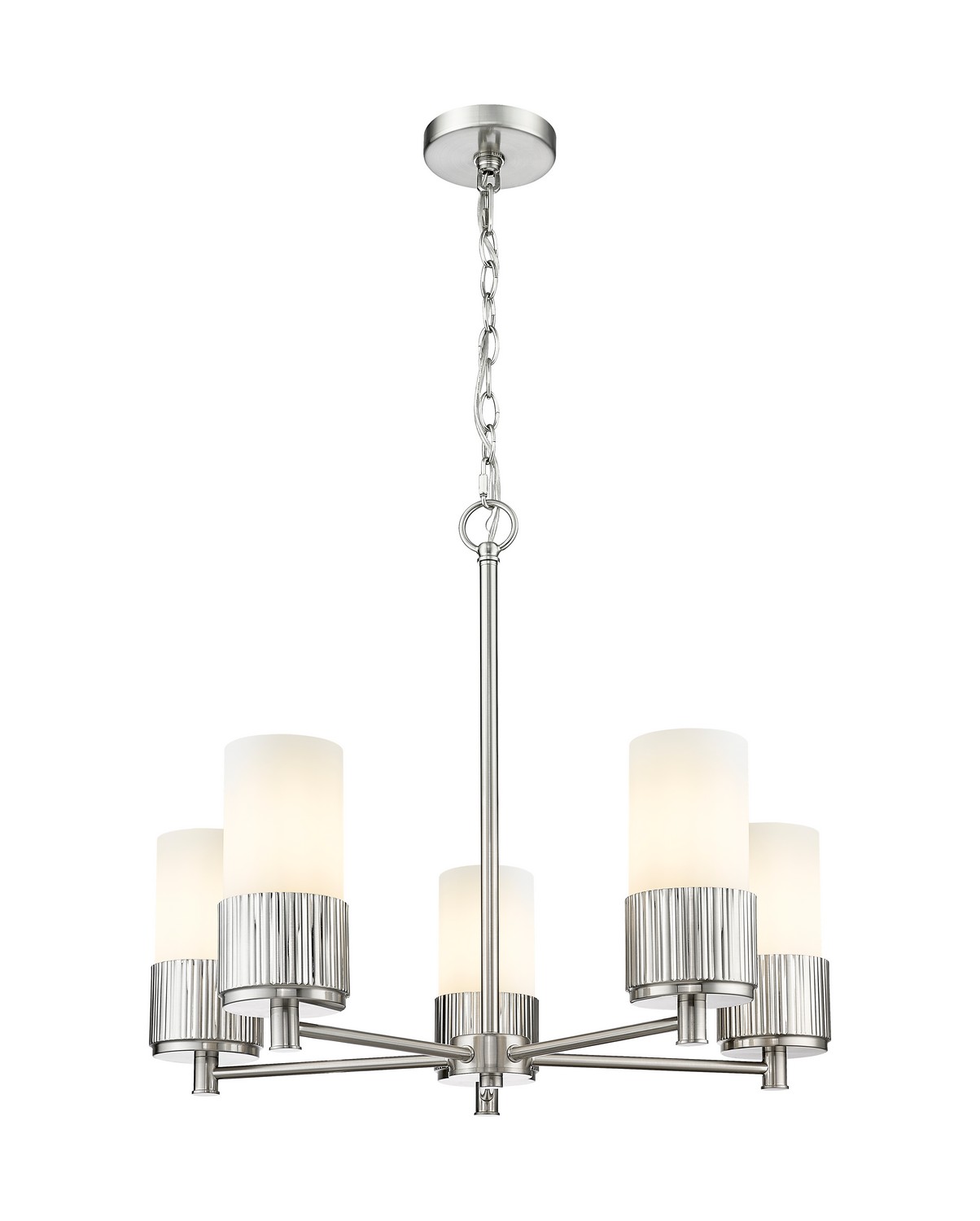 Five Light Chandelier by Innovations - Downtown Urban Collection, Satin Nickel Finish - 428-5CR-SN-G428-7WH