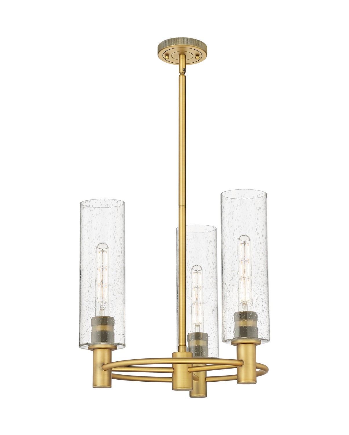 Three Light Pendant by Innovations - Downtown Urban Collection, Brushed Brass Finish - 434-3CR-BB-G434-12SDY