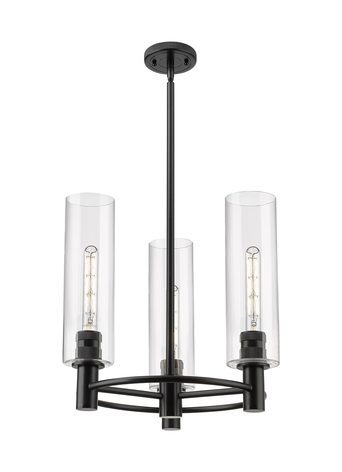 Three Light Pendant by Innovations - Downtown Urban Collection, Matte Black Finish - 434-3CR-BK-G434-12CL