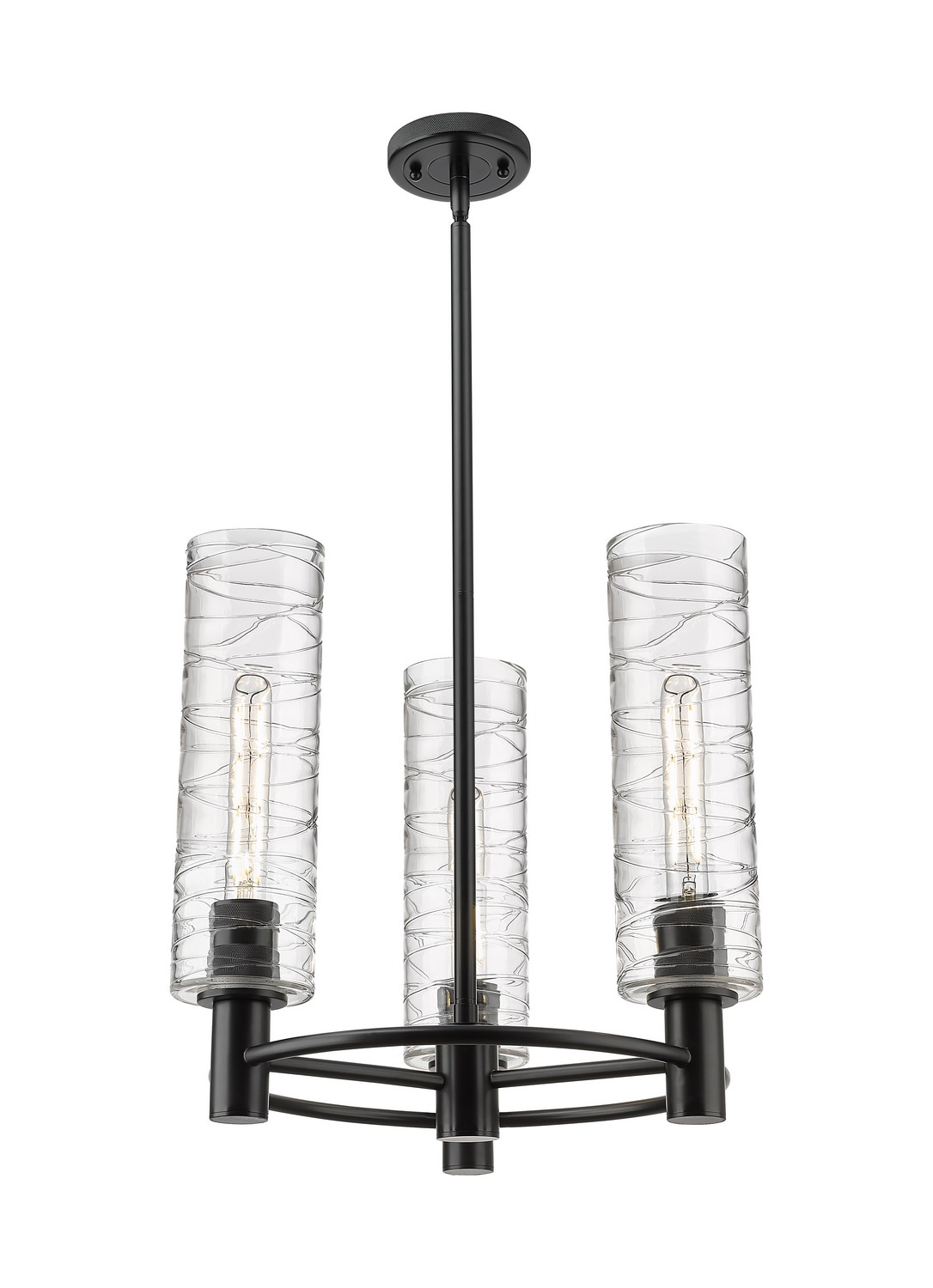 Three Light Pendant by Innovations - Downtown Urban Collection, Matte Black Finish - 434-3CR-BK-G434-12DE