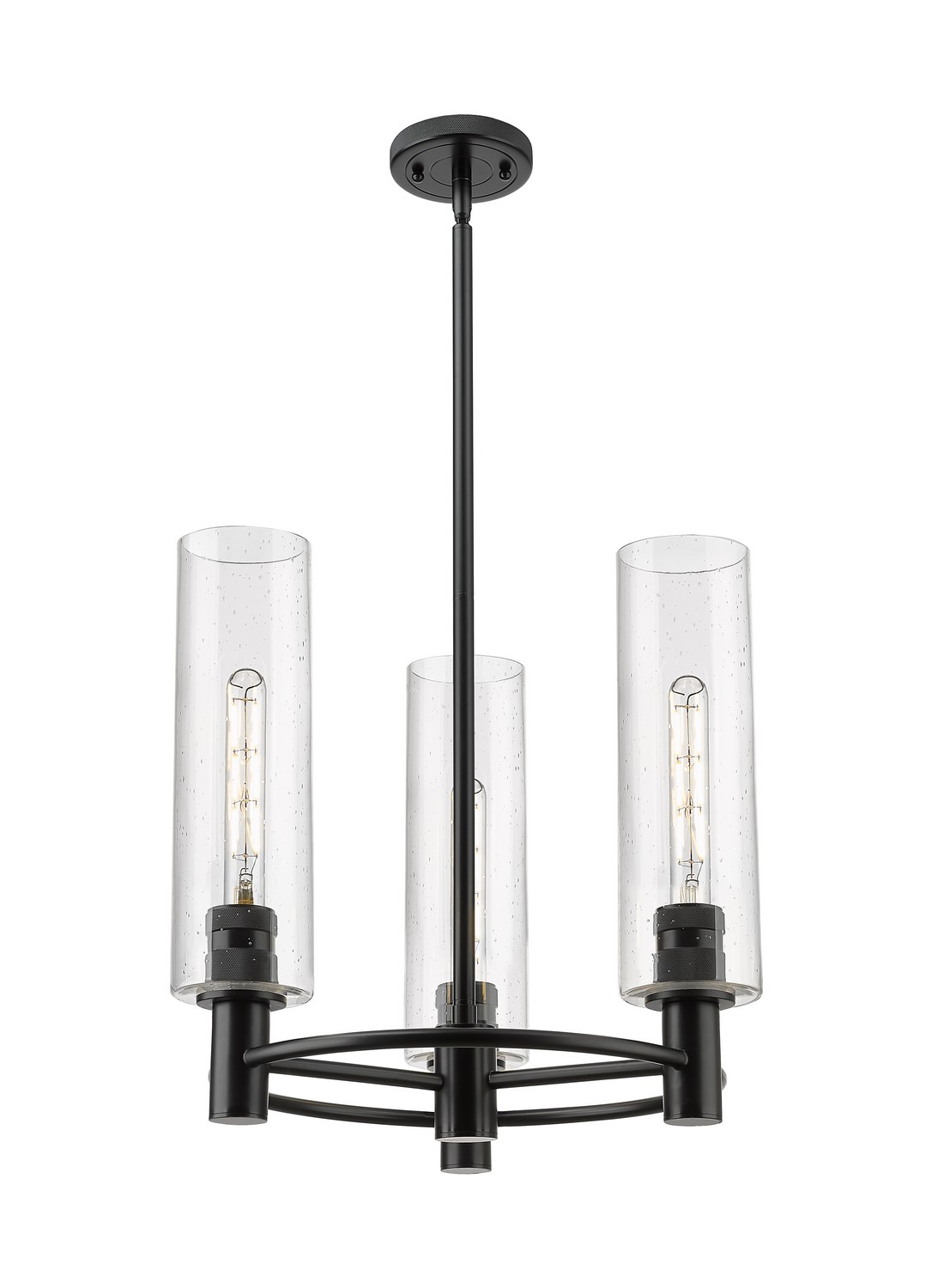 Three Light Pendant by Innovations - Downtown Urban Collection, Matte Black Finish - 434-3CR-BK-G434-12SDY