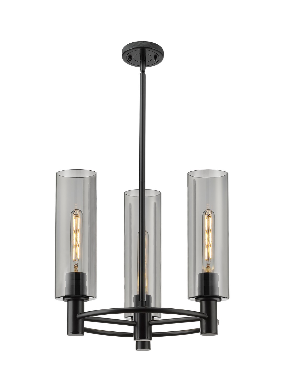 Three Light Pendant by Innovations - Downtown Urban Collection, Matte Black Finish - 434-3CR-BK-G434-12SM