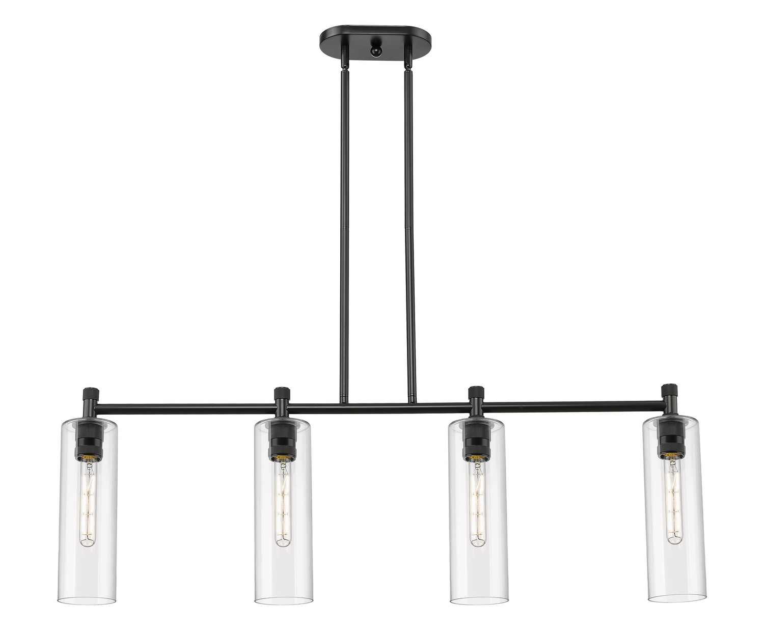 Four Light Island Pendant by Innovations - Downtown Urban Collection, Matte Black Finish - 434-4I-BK-G434-12CL
