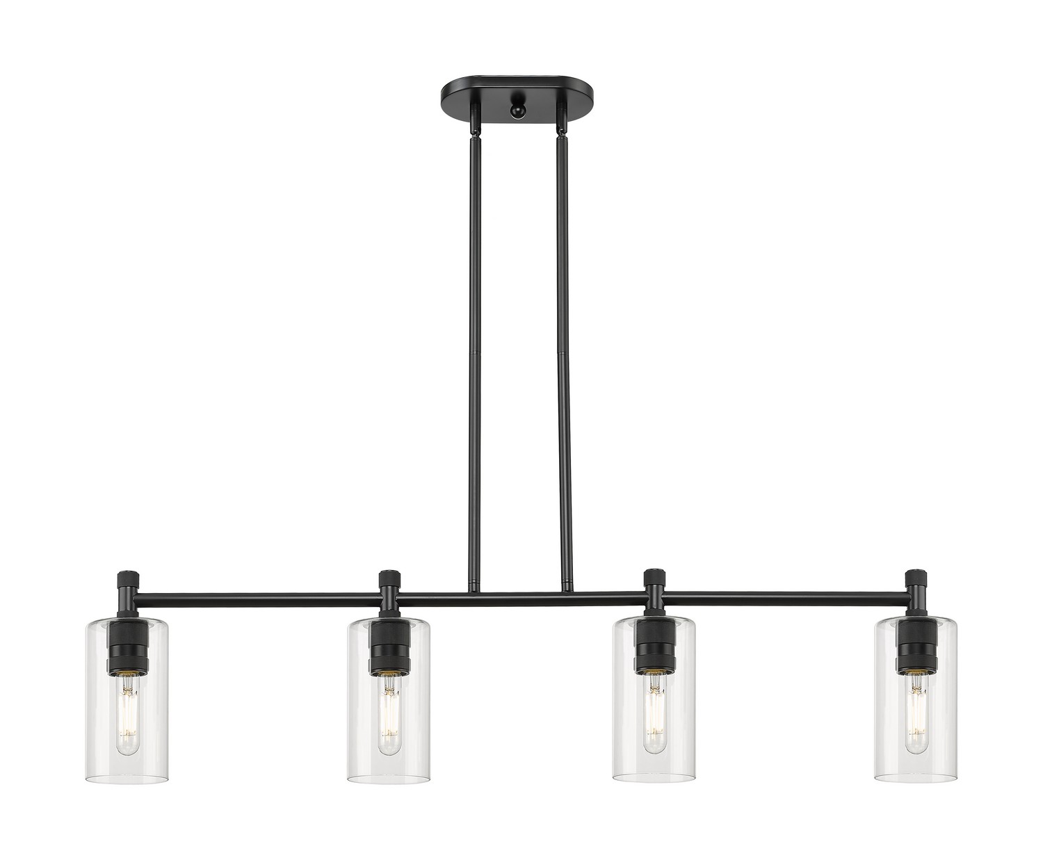 Four Light Island Pendant by Innovations - Downtown Urban Collection, Matte Black Finish - 434-4I-BK-G434-7CL