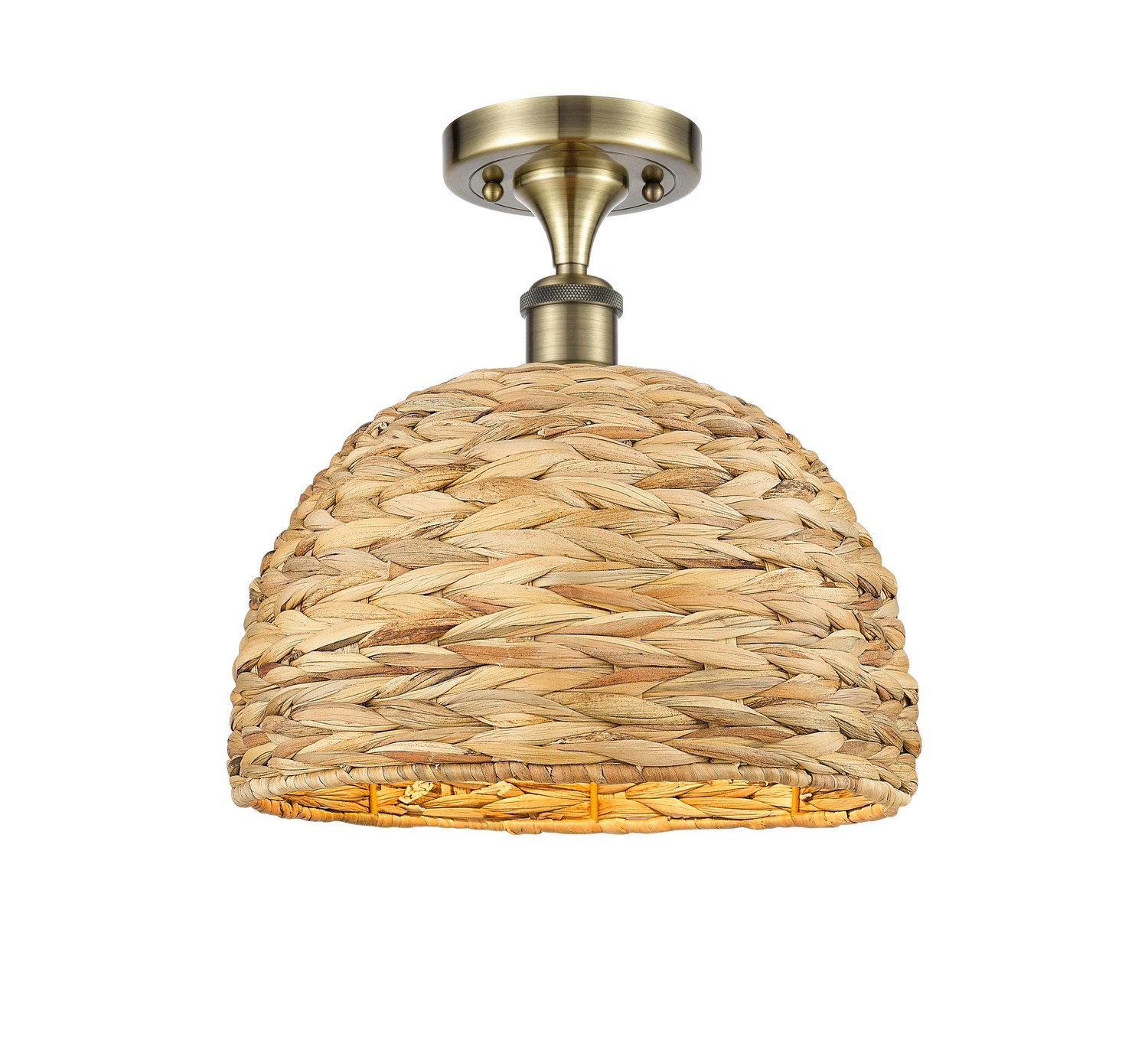 One Light Semi-Flush Mount by Innovations - Ballston Collection, Antique Brass Finish - 516-1C-AB-RBD-12-NAT
