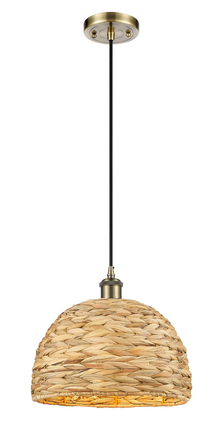 One Light Mini Pendant by Innovations - Ballston Collection, Antique Brass Finish - 516-1P-AB-RBD-12-NAT