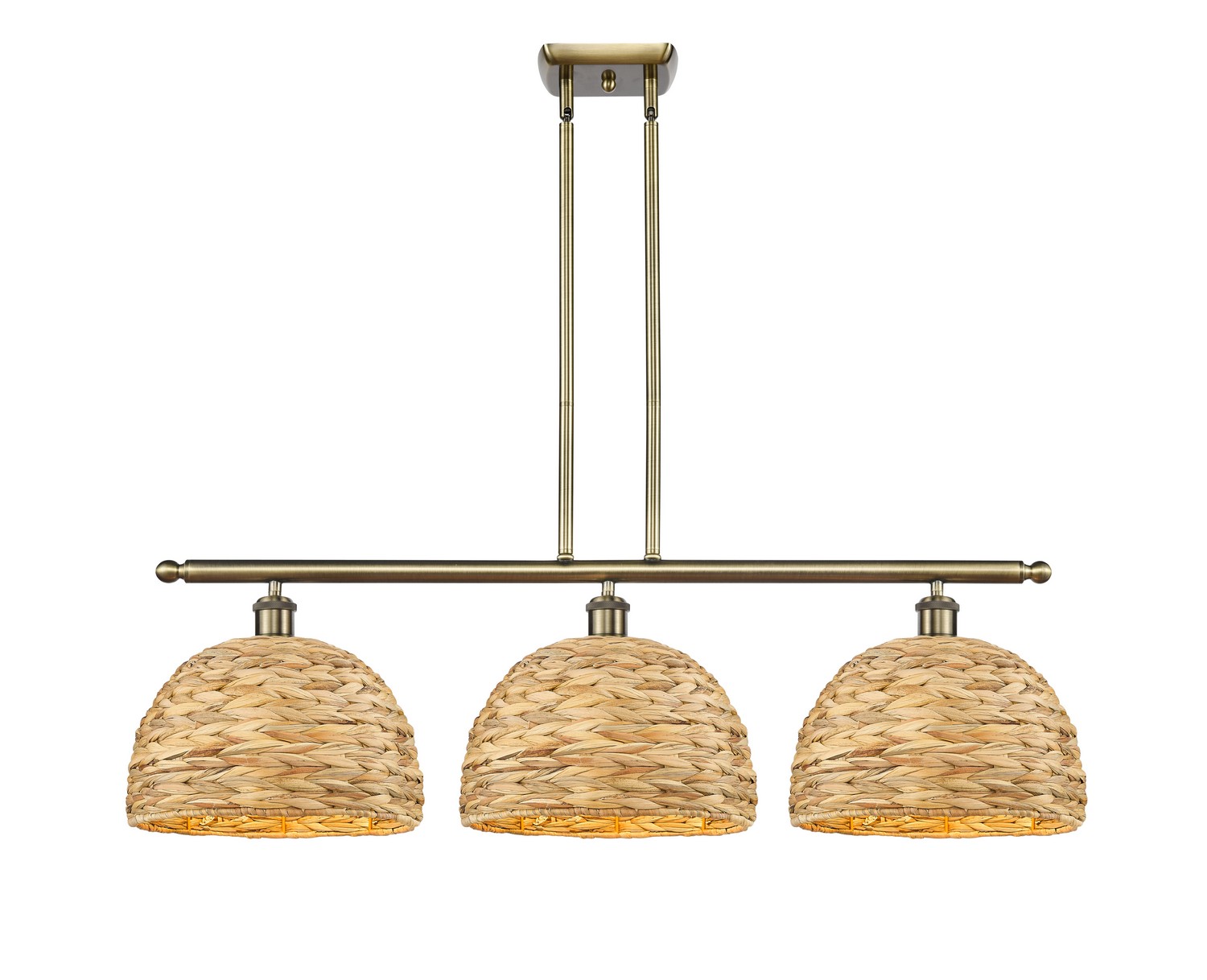 Three Light Island Pendant by Innovations - Ballston Collection, Antique Brass Finish - 516-3I-AB-RBD-12-NAT