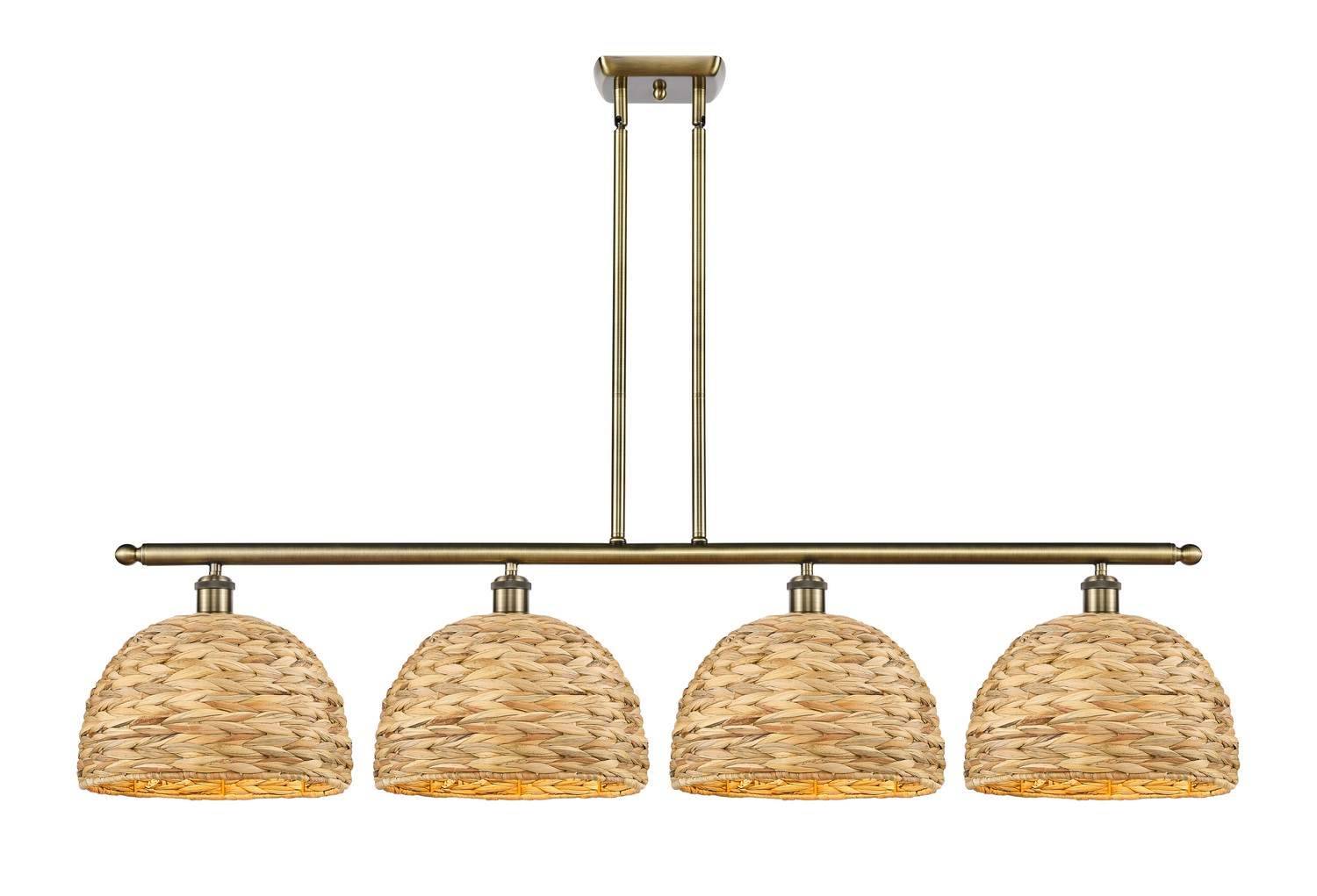 Four Light Island Pendant by Innovations - Ballston Collection, Antique Brass Finish - 516-4I-AB-RBD-12-NAT
