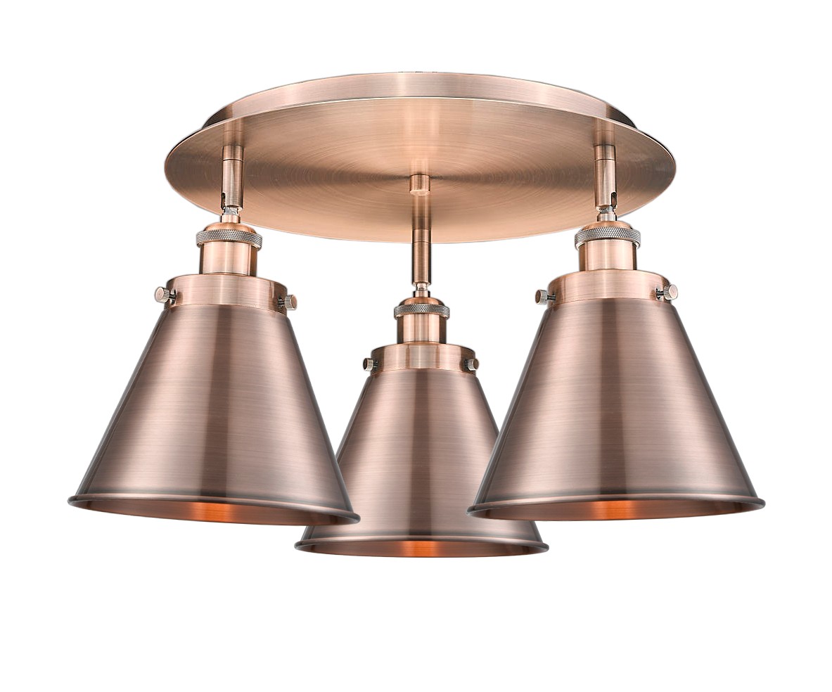 Three Light Semi-Flush Mount by Innovations - Ballston Urban Collection, Antique Copper Finish - 916-3C-AC-M13-AC