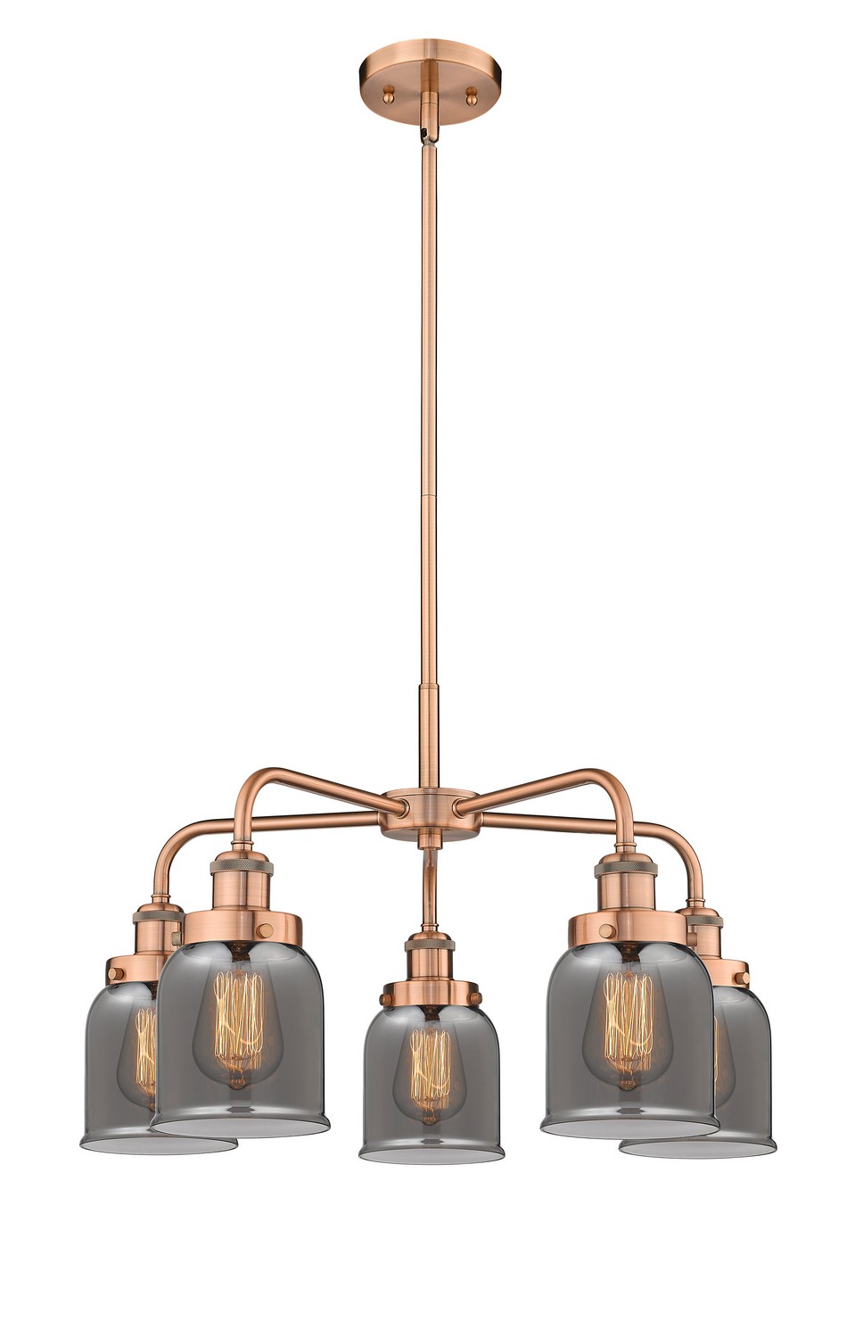 Five Light Chandelier by Innovations - Ballston Urban Collection, Antique Copper Finish - 916-5CR-AC-G53
