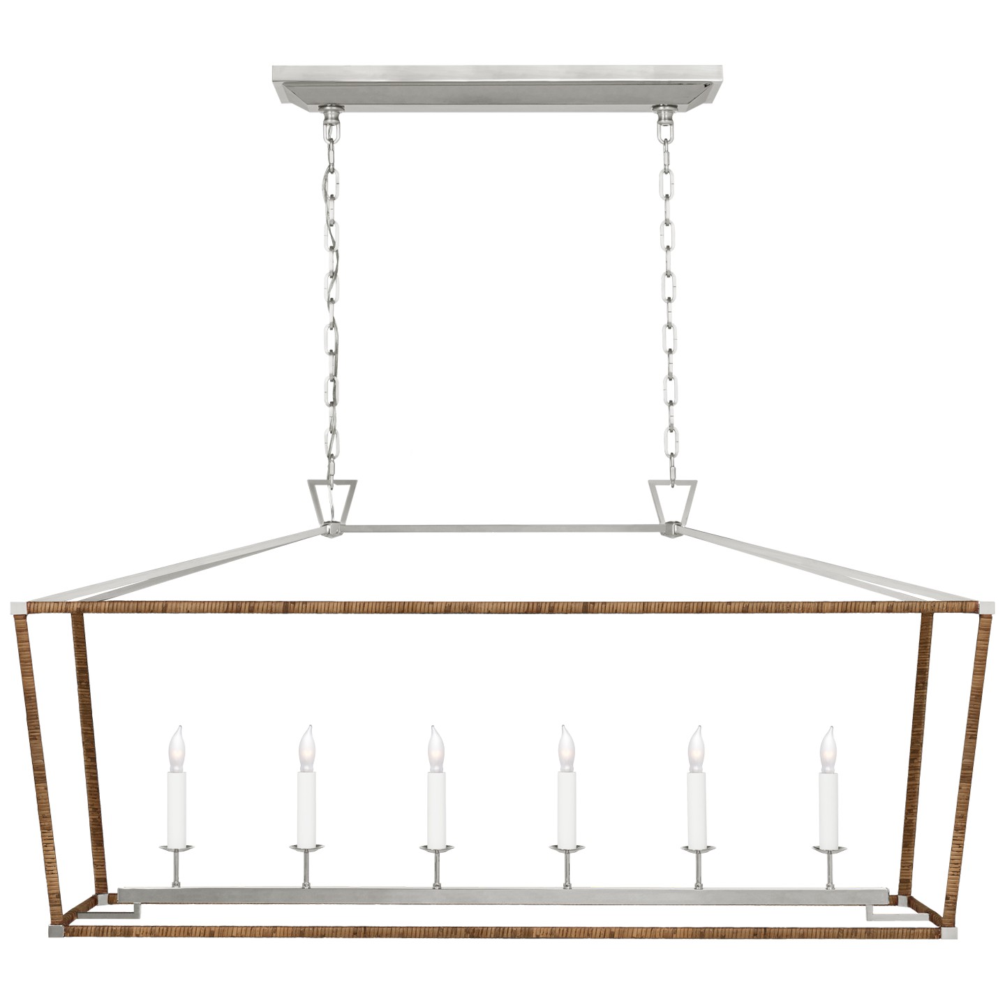 Visual Comfort Signature Darlana Wrapped LED Linear Lantern in Polished Nickel and Natural Rattan - CHC 5766PN/NRT