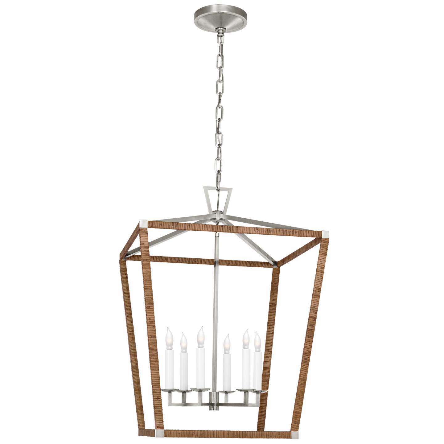 Visual Comfort Signature Darlana Wrapped LED Lantern in Polished Nickel and Natural Rattan - CHC 5879PN/NRT