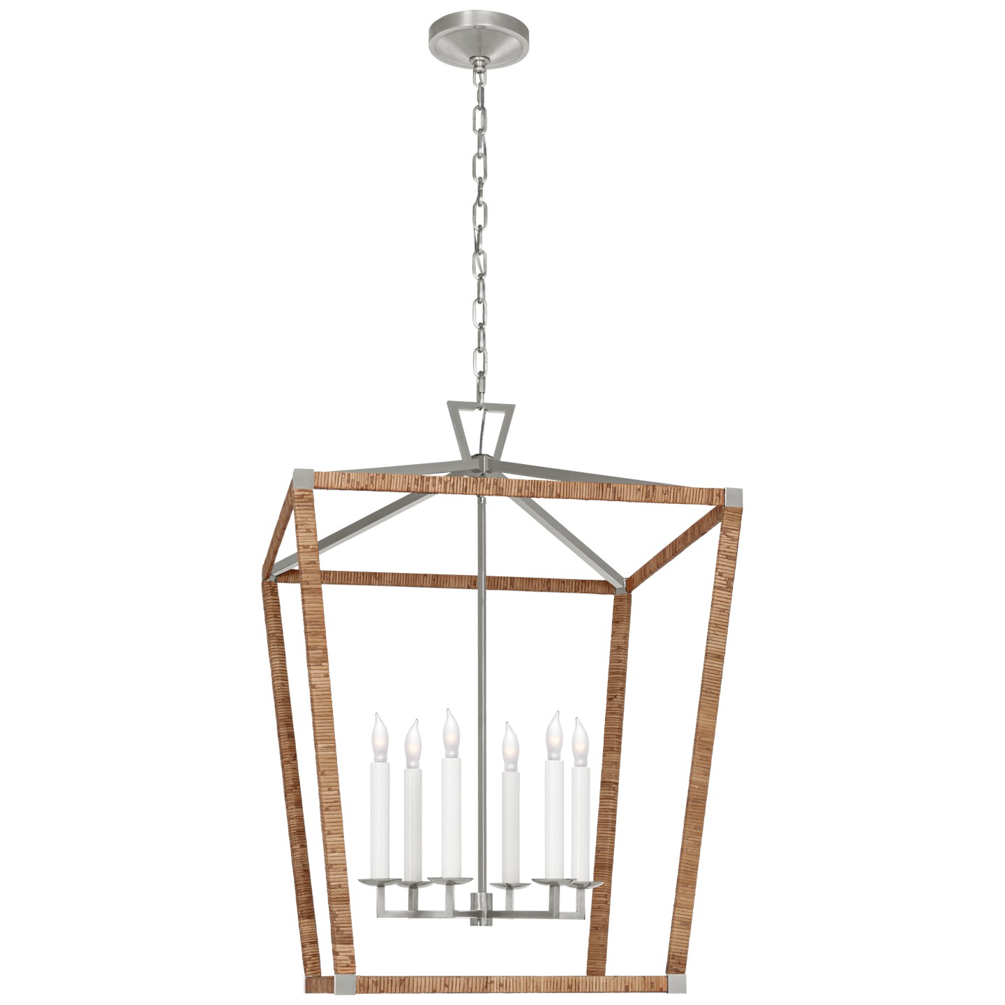 Visual Comfort Signature Darlana Wrapped LED Lantern in Polished Nickel and Natural Rattan - CHC 5881PN/NRT