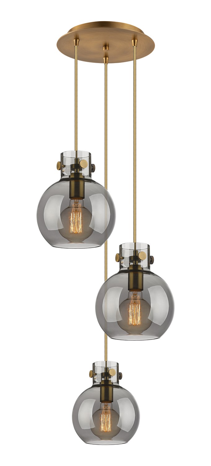 Three Light Pendant by Innovations - Newton Collection, Brushed Brass Finish - 113-410-1PS-BB-G410-8SM
