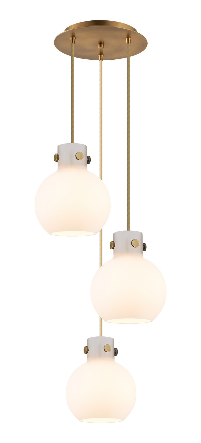 Three Light Pendant by Innovations - Newton Collection, Brushed Brass Finish - 113-410-1PS-BB-G410-8WH