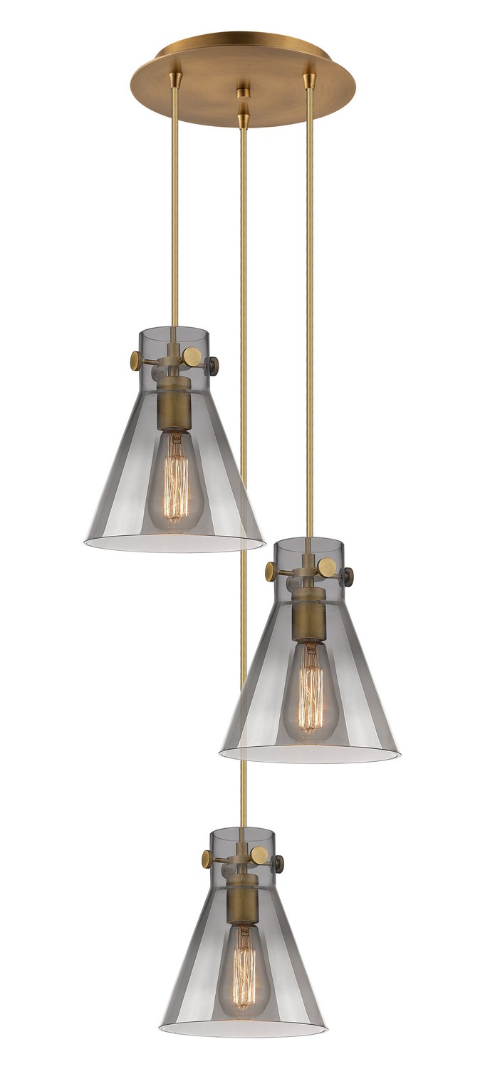 Three Light Pendant by Innovations - Downtown Urban Collection, Brushed Brass Finish - 113-410-1PS-BB-G411-8SM