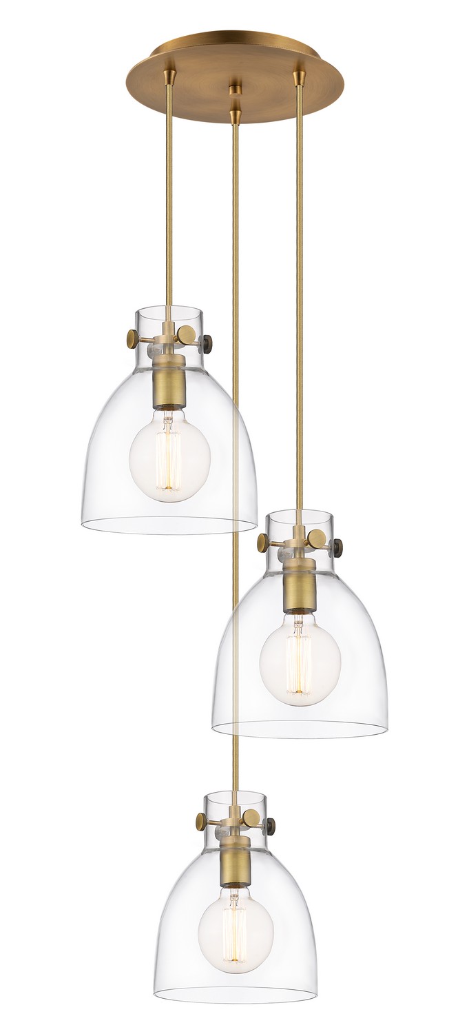Three Light Pendant by Innovations - Downtown Urban Collection, Brushed Brass Finish - 113-410-1PS-BB-G412-8CL