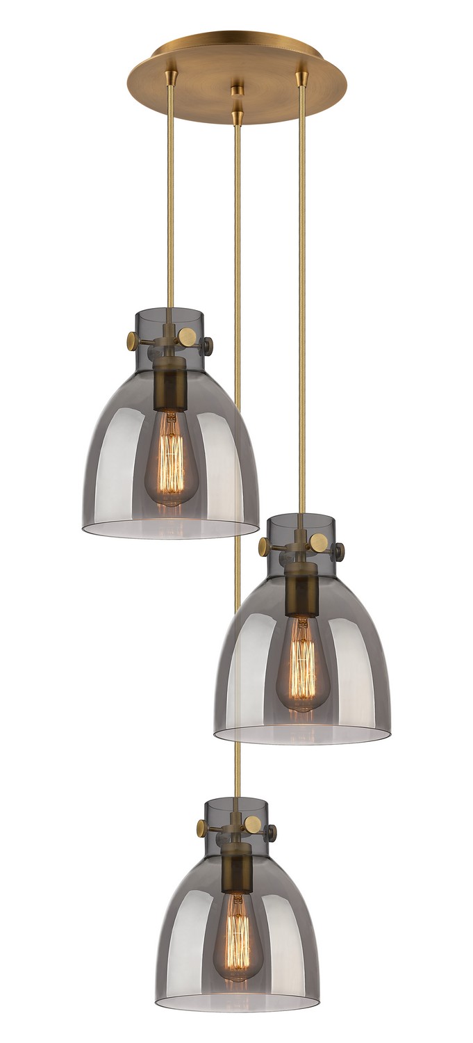 Three Light Pendant by Innovations - Downtown Urban Collection, Brushed Brass Finish - 113-410-1PS-BB-G412-8SM