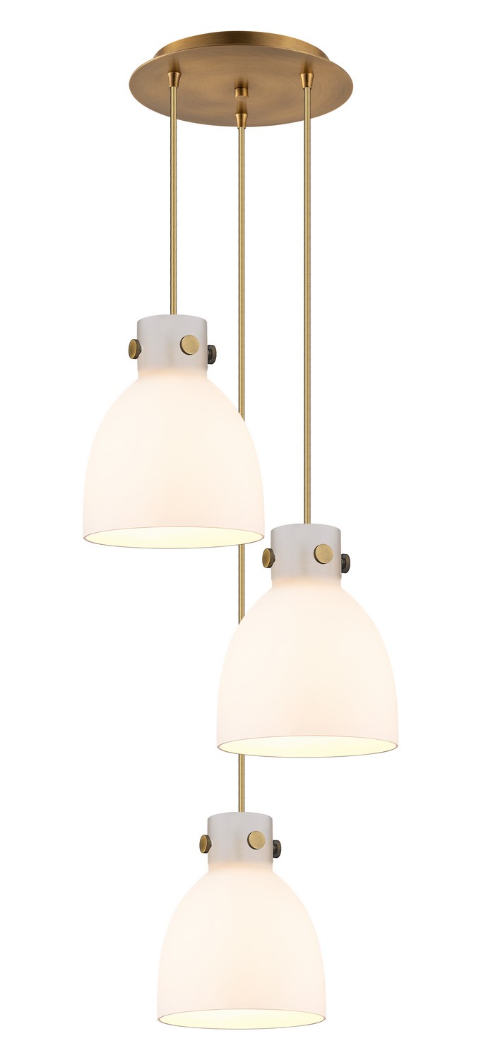 Three Light Pendant by Innovations - Downtown Urban Collection, Brushed Brass Finish - 113-410-1PS-BB-G412-8WH