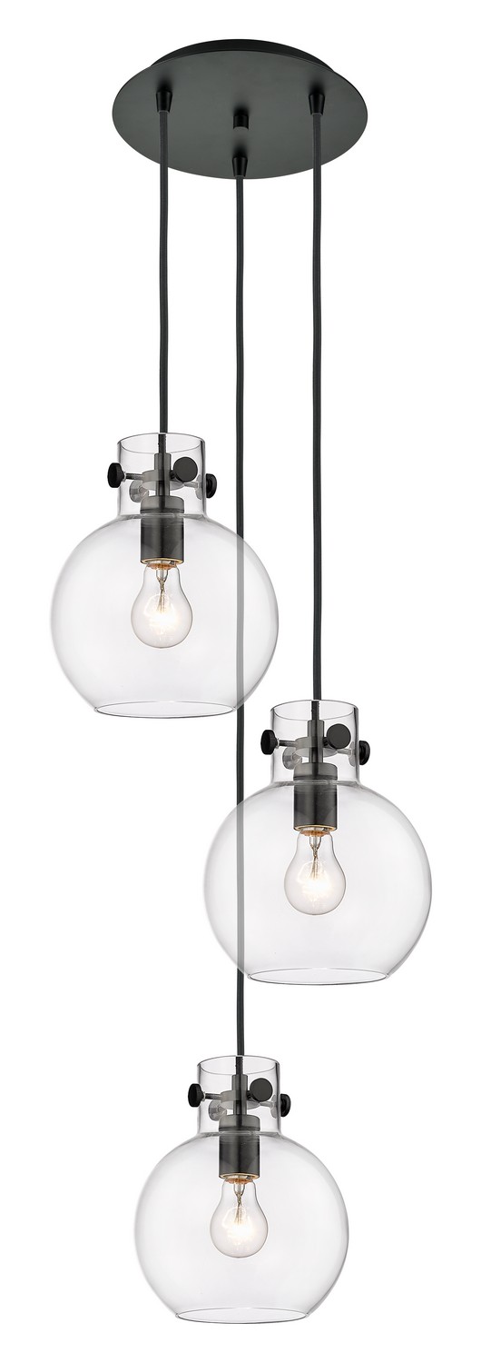 Three Light Pendant by Innovations - Downtown Urban Collection, Matte Black Finish - 113-410-1PS-BK-G410-8CL