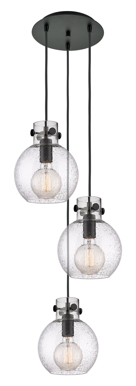 Three Light Pendant by Innovations - Newton Collection, Matte Black Finish - 113-410-1PS-BK-G410-8SDY
