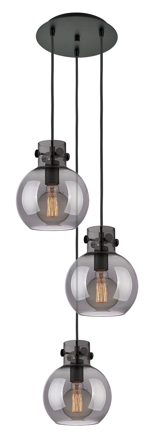 Three Light Pendant by Innovations - Newton Collection, Matte Black Finish - 113-410-1PS-BK-G410-8SM