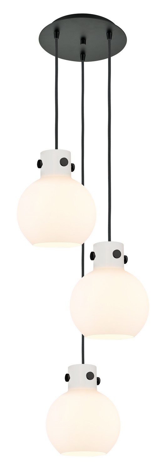 Three Light Pendant by Innovations - Newton Collection, Matte Black Finish - 113-410-1PS-BK-G410-8WH