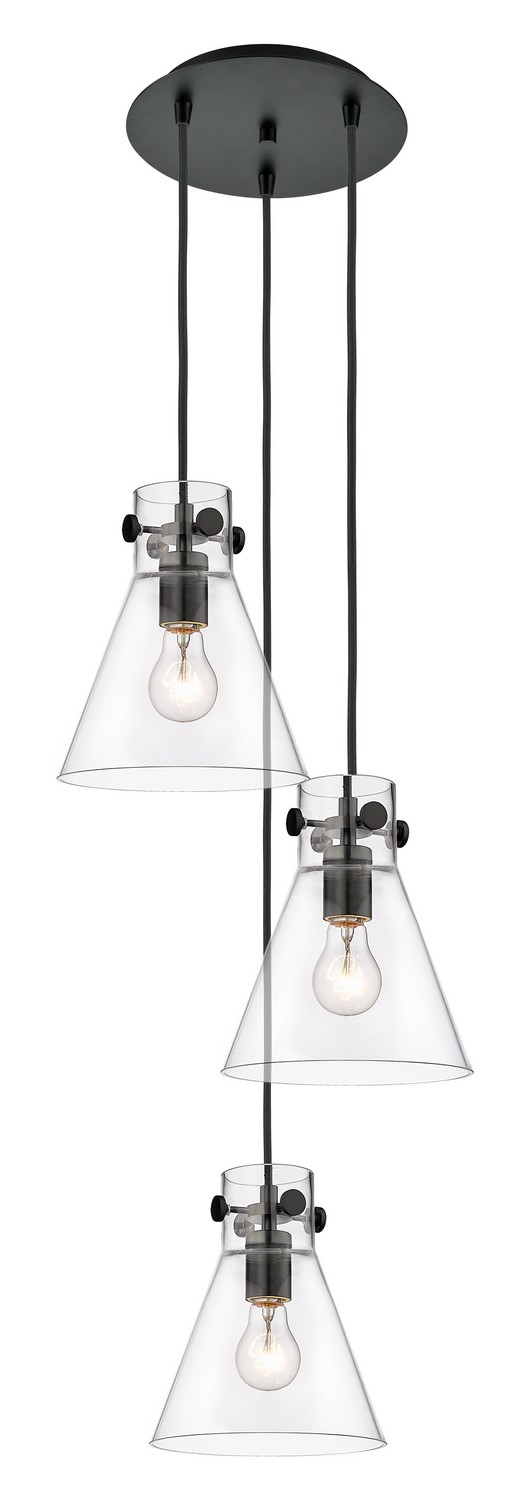 Three Light Pendant by Innovations - Downtown Urban Collection, Matte Black Finish - 113-410-1PS-BK-G411-8CL