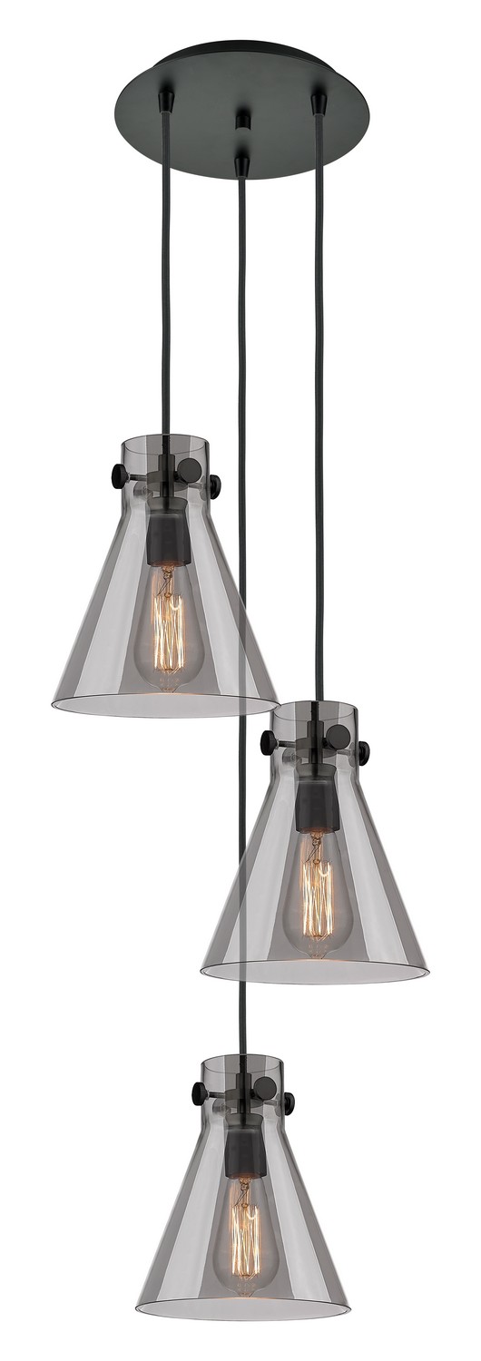 Three Light Pendant by Innovations - Downtown Urban Collection, Matte Black Finish - 113-410-1PS-BK-G411-8SM