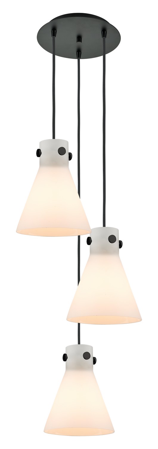 Three Light Pendant by Innovations - Downtown Urban Collection, Matte Black Finish - 113-410-1PS-BK-G411-8WH