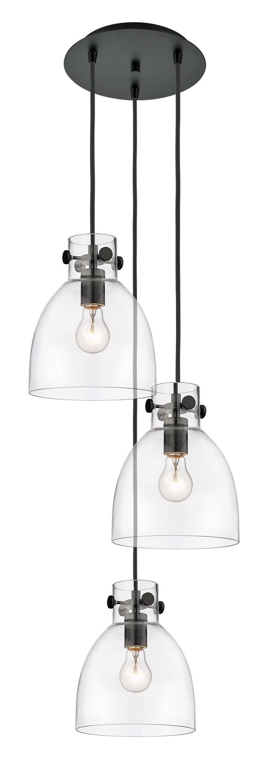 Three Light Pendant by Innovations - Downtown Urban Collection, Matte Black Finish - 113-410-1PS-BK-G412-8CL