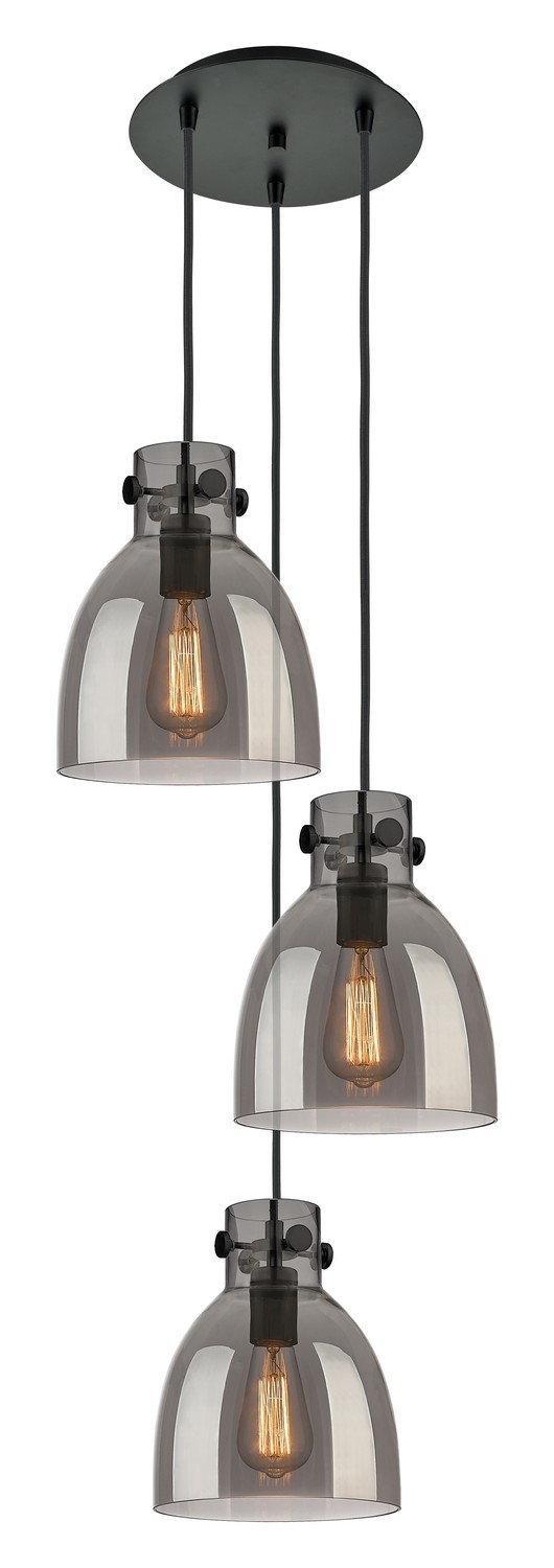Three Light Pendant by Innovations - Downtown Urban Collection, Matte Black Finish - 113-410-1PS-BK-G412-8SM