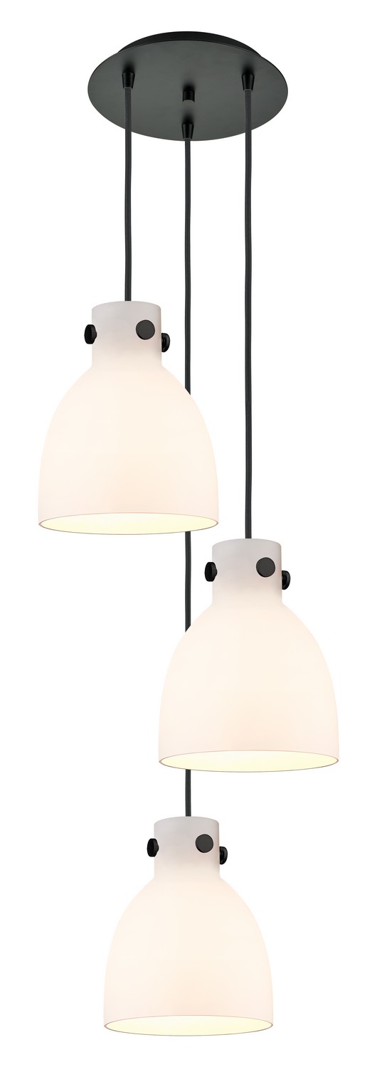 Three Light Pendant by Innovations - Downtown Urban Collection, Matte Black Finish - 113-410-1PS-BK-G412-8WH
