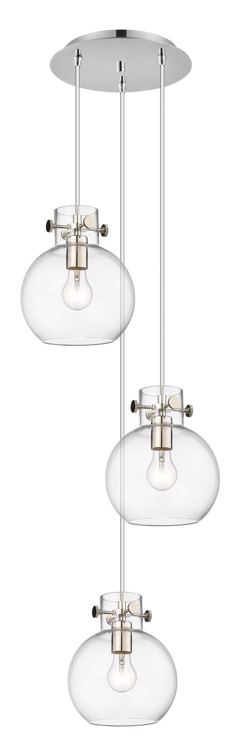 Three Light Pendant by Innovations - Newton Collection, Polished Nickel Finish - 113-410-1PS-PN-G410-8CL