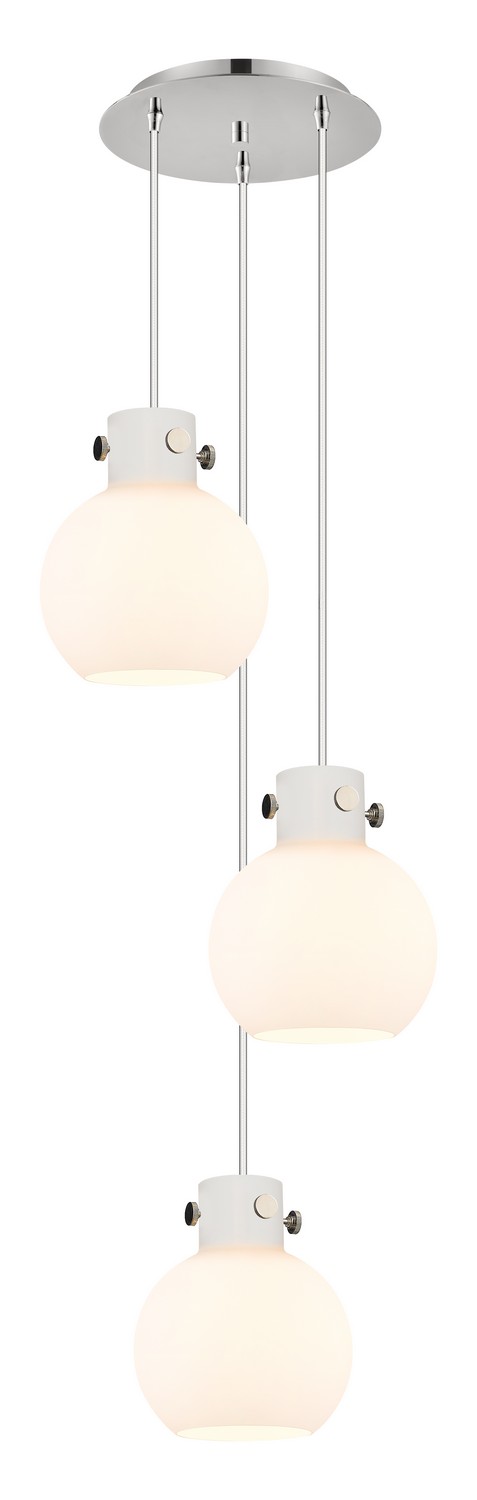 Three Light Pendant by Innovations - Newton Collection, Polished Nickel Finish - 113-410-1PS-PN-G410-8WH