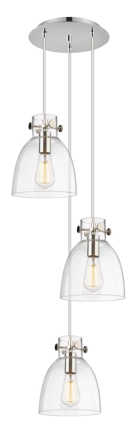 Three Light Pendant by Innovations - Downtown Urban Collection, Polished Nickel Finish - 113-410-1PS-PN-G412-8CL